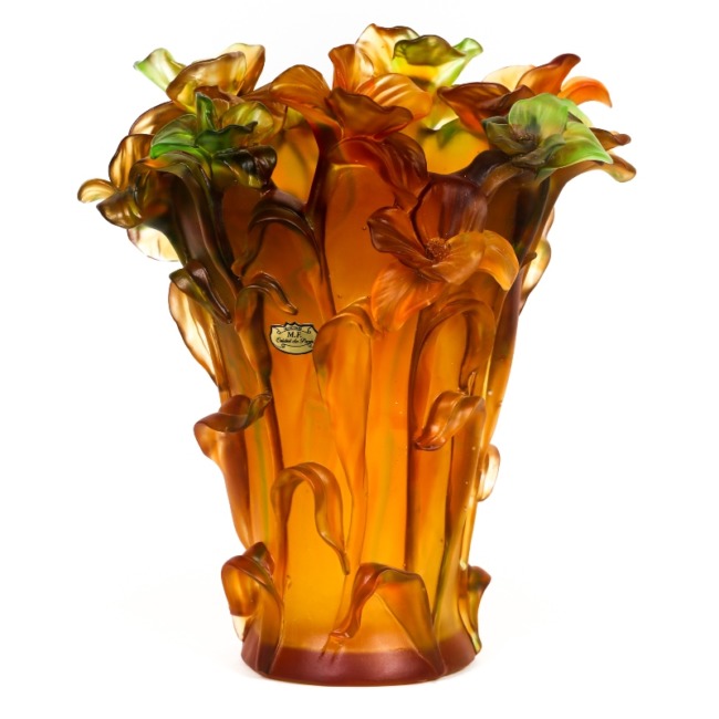 Ваза Cristal de Paris "Лилии" желто-зеленая (60см)