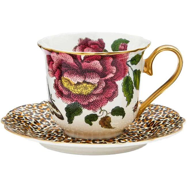 Чашка чайная с блюдцем 250мл Spode "Диковинные создания" (роза/леопард)