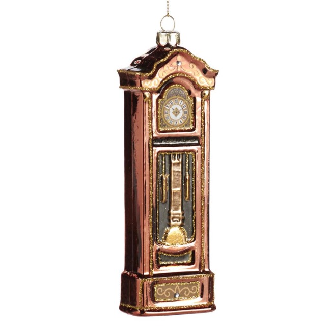 Елочное украшение "Напольные часы" коричнево - золотые 15,5см