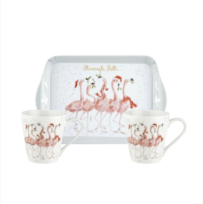 Набор из 2-х кружек на подносе Royal Worcester "Рождество Фламинго" 21х14см