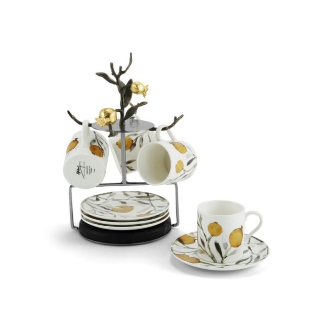 Набор кофейных чашек с блюдцами на подставке "Гранат" 9 предметов