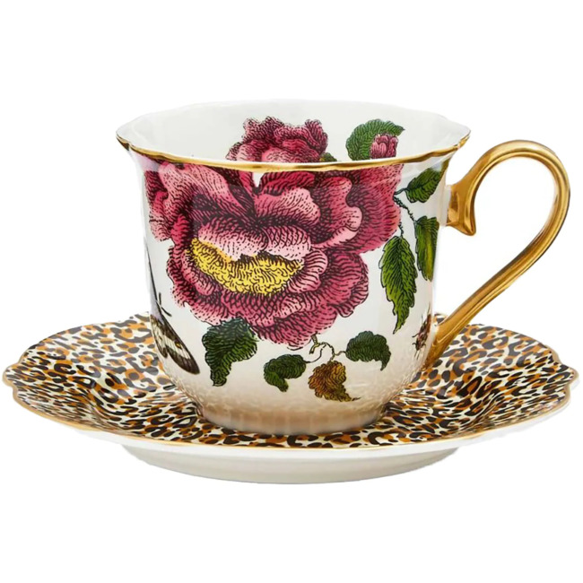 Чашка чайная с блюдцем 250мл Spode "Диковинные создания" (роза/леопард)